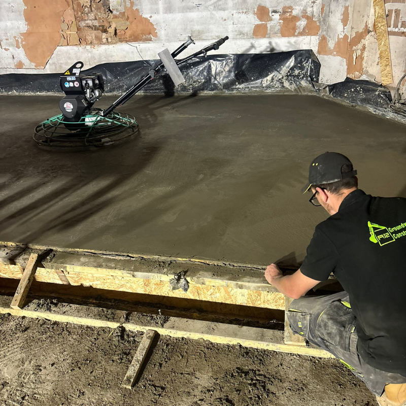Concrete floor finishing completed by R12 Groundworks team.