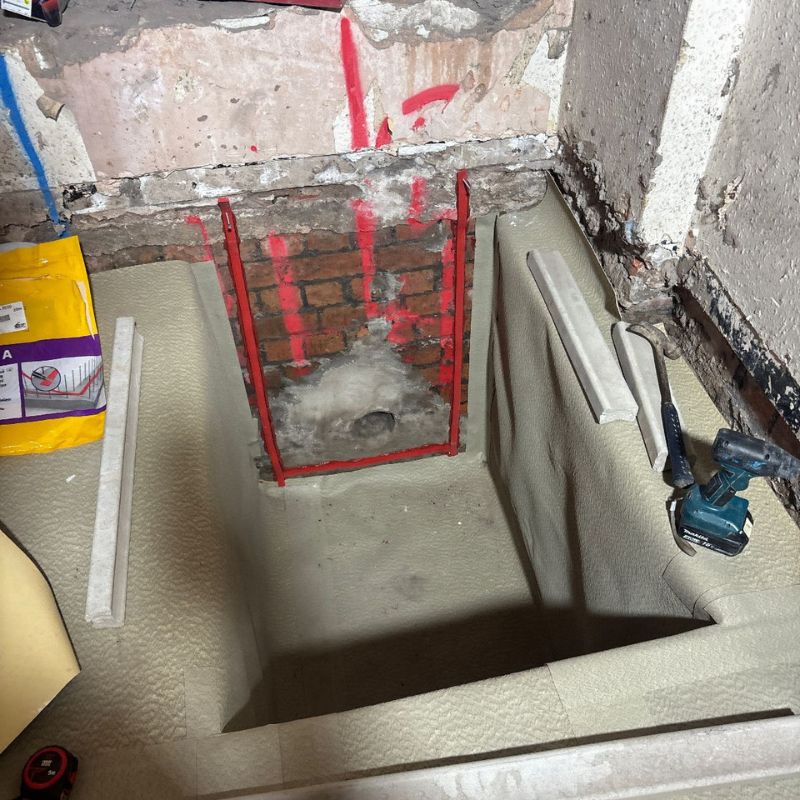 Waterproofing works completed within commercial construction project.