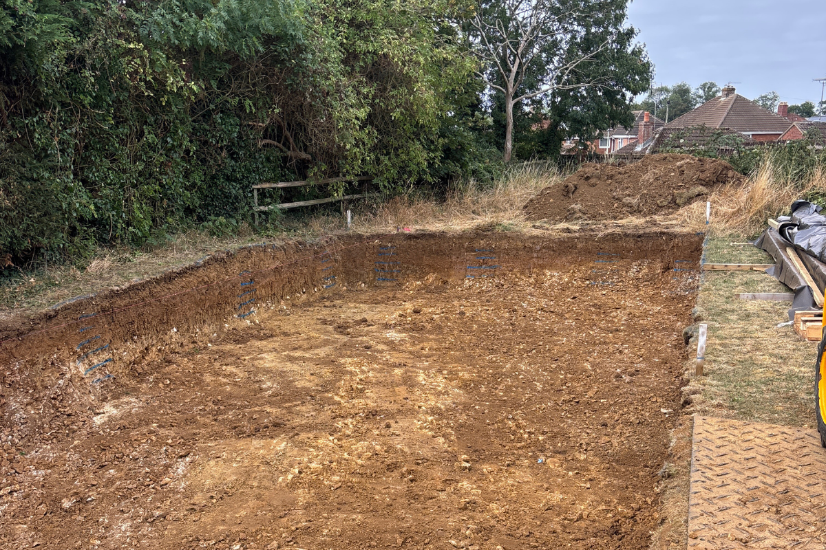 Site excavation works for a learning pod foundation in Dursley, Gloucestershire.